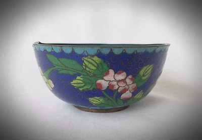 Antiguo cuenco/taza de baratija pequeño cloisonne esmaltado chino Foto 1 de 4