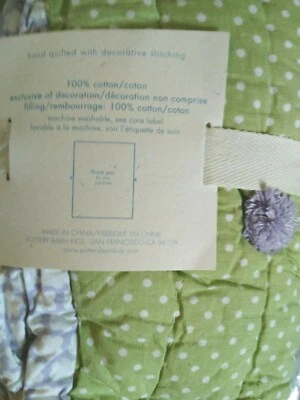 Nuevos pompones Pottery Barn Kids punto verde Brianna estándar SHAM lavanda púrpura Foto 1 de 4