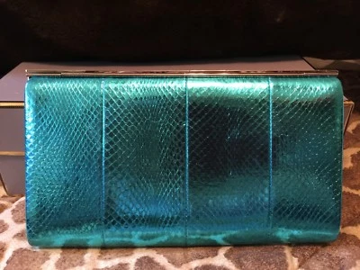 Casa rodante Jimmy Choo Cayla brillante metálico azul turquesa piel de serpiente RARO $2995 Foto 1 de 4