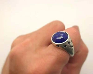 Boho Statement Silver Stars Ring with Lapis Lazuli Gemstone - Picture 1 of 8