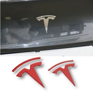 1PCS Für Tesla Model 3 Y T Plaid Embleme Ornamente dual motor rot 3D Änderung