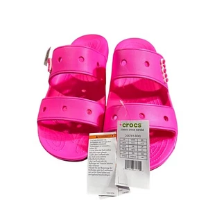 CROCS Women's Classic 2-Strap Sandals Flat Slip-on Electric Pink US Size Man 13z - Picture 1 of 10