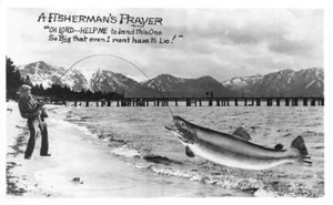 RPPC FISHERMAN'S PRAYER Fish Exaggeration LakeTahoe? Frashers Vintage Postcard - Picture 1 of 1