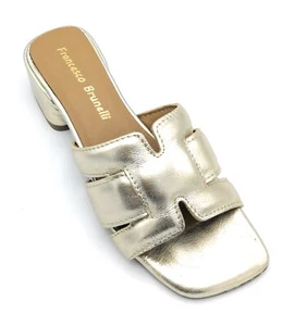 Francesco Brunelli BG4205 sandalo ciabatta pelle platino T 4cm - Imagen 1 de 4