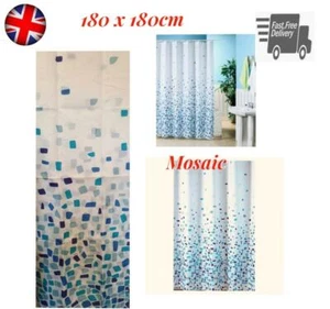 Hochwertiger Polyester Mosaik Duschvorhang 180x180 weiß blau Maschinenwäsche - Bild 1 von 3