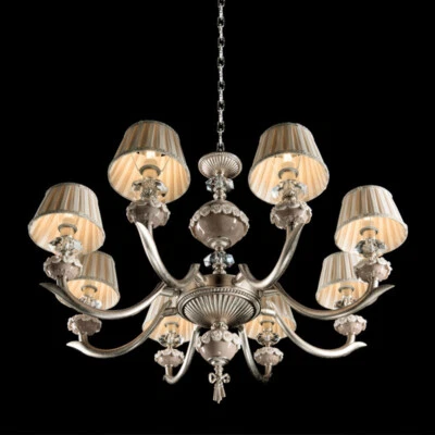 Lampadario di lusso in ottone foglia argento classico 8 luci cic-377 - Immagine 1 di 4