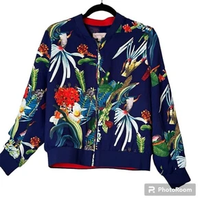 PHILOSOPHIE Tropical bedruckt leichte mehrfarbige marineblaue Bomberjacke Damen L - Bild 1 von 13