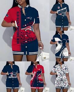 New England Patriots Short Sleeve Varsity Jacket Dress Snap Button Outwear Gifts
