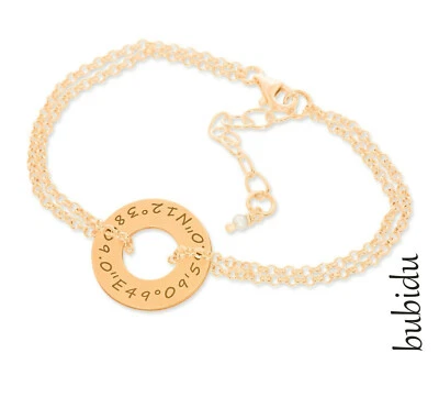 Armband Gravur Wunschkoordinaten GPS Armband Damenschmuck rosé vergoldet  - Bild 1 von 3