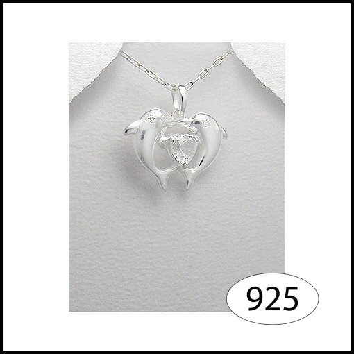 Ciondolo Da Donna Delfini e Cuore Con Zirconi Per Gioiello In PURO ARGENTO 925 - Immagine 1 di 1