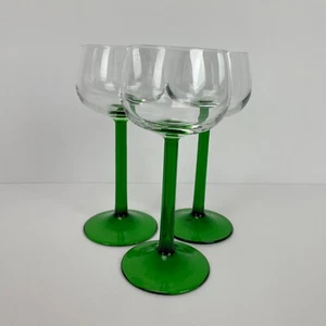 Emerald Green Cordial Glasses Set of 3 Barware French Stem Vintage Port Sherry - Picture 1 of 6