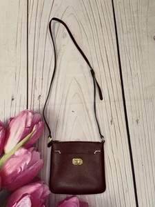 Lauren Ralph Lauren Squared Crossbody Bag Leder Farbe Burgund Reißverschluss 8x8x1 - Bild 1 von 5