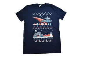 Mens Alien Christmas Funny Ugly Christmas Sweater Design Blue Shirt New Medium - Picture 1 of 3