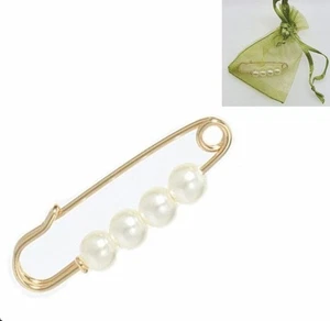 Broche Bufanda Pin Pañuelo Mantón Perlas Blancas Chapado en Oro Mujeres Niñas Regalo - Imagen 1 de 4