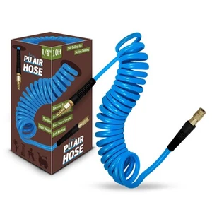 1/4 in x 10 ft Polyurethane Air Hose with Bend Restrictor, Air Compressor Hos... - Picture 1 of 6