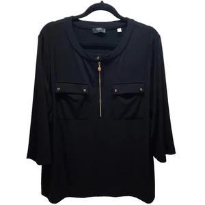Blusa Tahari Cremallera Frontal Para Mujer 2X Negra Dorada Cremallera Logo Bolsillos Camisa de Carrera - Imagen 1 de 9