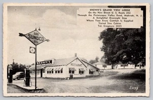 1940s Mahwah, New Jersey NJ - Sunoco Gas Station - Brown's Cabins  UNP Postcard - Picture 1 of 2