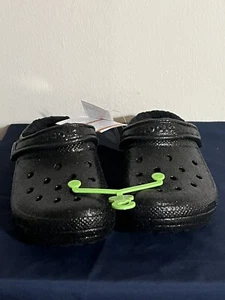 Crocs Classic Glitter Lined Clogs Black Faux Fur Line - Multiple Sizes - Picture 1 of 4