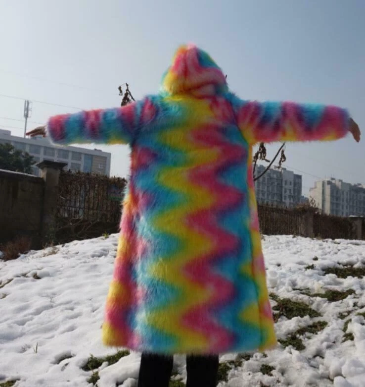 2 Style Casual Men's Mixed-color Hooded Faux  Fur Coat Outwear Jacket Parka b888 - Image 1 of 4