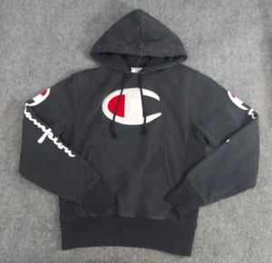Sudadera con Capucha Champion De Colección Tejido Inverso Pequeña Negra Grande Logo Spellout Pullover - Imagen 1 de 15