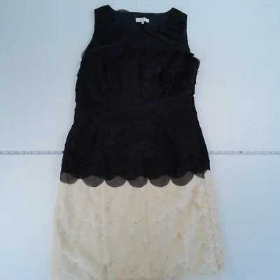 Vestido John Rocha 14 Negro Beige Sin Mangas Hasta la Rodilla Flutter Volantes - Imagen 1 de 4