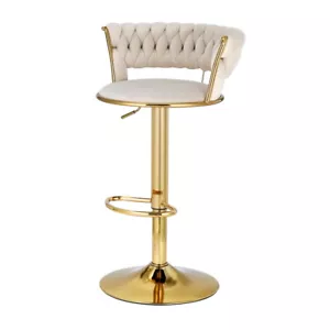 Artiss 1x Bar Stools Kitchen Dining Chairs Gas Lift Stool Velvet Woven Backrest - Picture 1 of 7