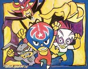 Trevor Hawkins - Original Painting - Mucha Lucha - Lucha Libre - KEPYR Charity - Picture 1 of 4