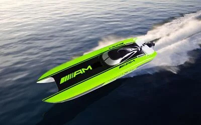 Fiber Glass 70KM/H Gasoline Race ARTR RC Boat G30E 30CC Green With Radio System - Image 1 of 4