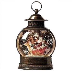Roman Santa Deer Sleigh Lantern Led Swirl Water Dome - Picture 1 of 4