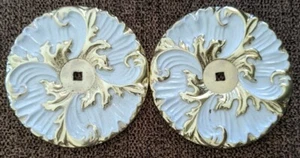 Vintage Back Plate lot of 2 pair Drawer Pull gold brass shabby white large sz - Picture 1 of 4
