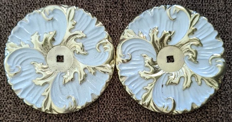 Vintage Back Plate lot of 2 pair Drawer Pull gold brass shabby white large sz Cover