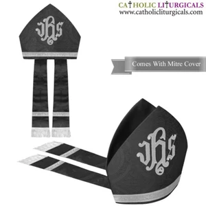 New Black Mitre with IHS embroidery,mitra,Bishop's Mitre, New - Picture 1 of 2