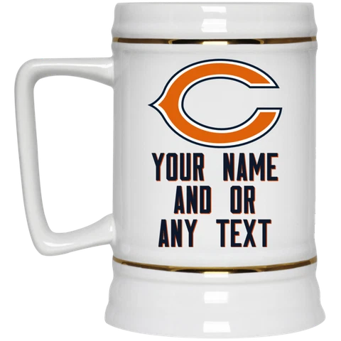 Custom Personalized Chicago Bears White 22 oz Ceramic Beer Mug Stein Cover
