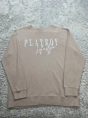 Playboy Sweatshirt Womens 6 Beige Missguided Lifestyle Thermal Pullover Sweater - Image 1 of 4