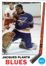 Custom made Topps-style 1969-70 St. Louis Blues Jacques Plante hockey card blue