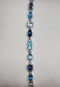 Beautiful Sterling Silver Genuine London, Swiss & Sky Blue Topaz 7 1/4" Bracelet - Picture 1 of 3