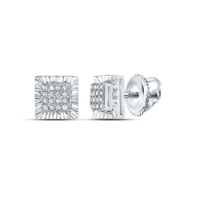 Sterling Silver Womens Round Diamond Square Earrings 1/10 Cttw - Image 1 of 2