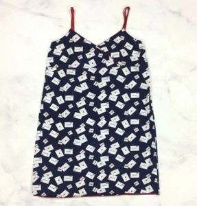 Vtg Tommy Hilfiger Sleepwear Baby Doll Navy Blue Dress Envelope Print Medium - Picture 1 of 4
