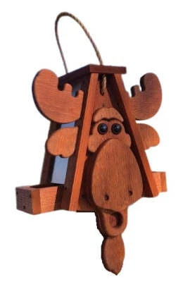 RUSTIC MOOSE BIRD FEEDER - Amish Handmade Mushroom Wood - Image 1 of 4