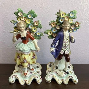 Vintage 6.5” Pair Of SITZENDORF MAN & WOMAN Tree and Flowers Porcelain - Picture 1 of 24
