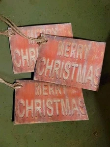 6 Primitive Merry Christmas Holiday Gift Hangtags Handcut, Handpunched & Sealed - Picture 1 of 3
