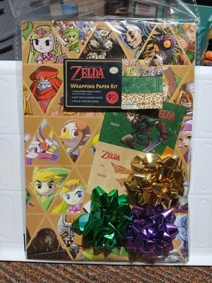 NEW The Legend of Zelda Wrapping Paper Kit Gift Tags Paper Sheets Bows Nintendo - Image 1 of 3