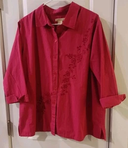 Top Bechamel Mujer Rosa Mujer Talla 1X Bordado Floral Abotonado Mangas 3/4 - Imagen 1 de 8
