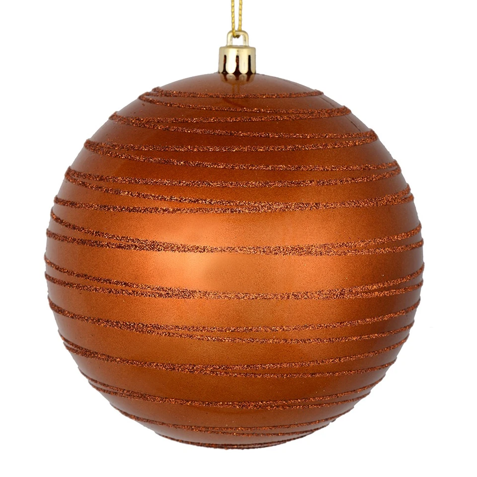 4.75" Candy Finish Ball Ornament with Glitter Lines, 4 per Bag - Image 1 of 1