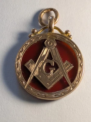 Masonic Rose Gold & Carnelian Pendant/ Watch Fob. J T J Birmingham Hallmarks - Image 1 of 4