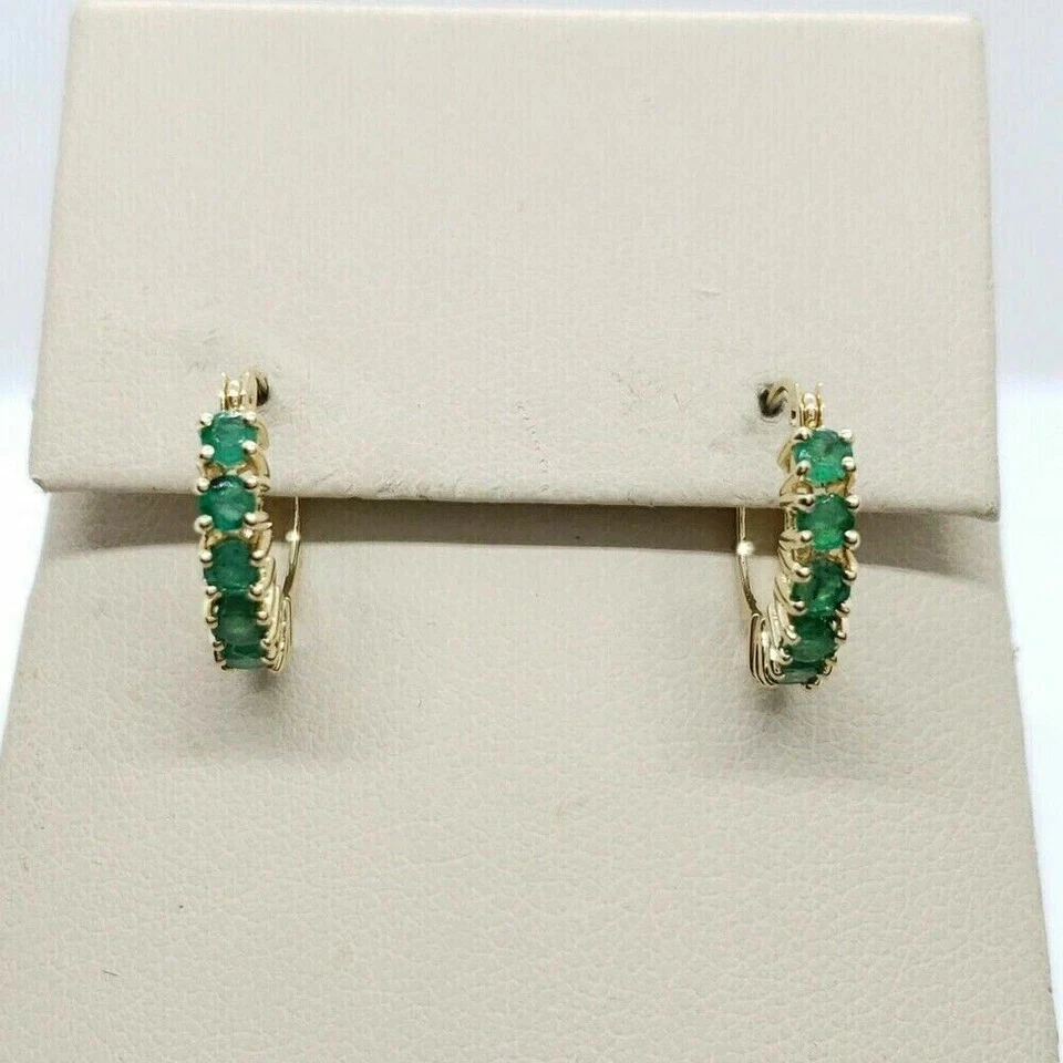 1.4Ct Lab Created Round Cut Emerald Huggie Hoop Earrings 14K Yellow Gold Plated - Image 1 of 1