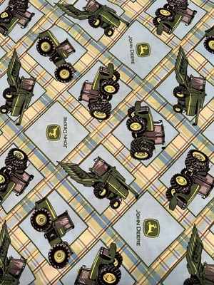 JOHN DEERE plaid on plaid patch FABRIC cotton 44"X46" quilt, crafts NEW - Image 1 of 4