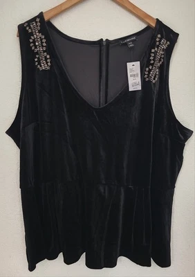 Blusa Top Peplum Sin Mangas 4X Terciopelo Negro Cuentas Lane Bryant Plus 26/28 Nueva con Etiquetas  Foto 1 de 4