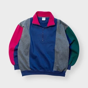 Vtg 90s Cheetah Mervyns 1/4 Zip Color Block Sweatshirt, Dad Oversized XL Heavy - Picture 1 of 5