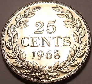 Super Proof Liberia 1968 25 Cents~1st Year Ever~Low Mintage~Free Shipping - Picture 1 of 2